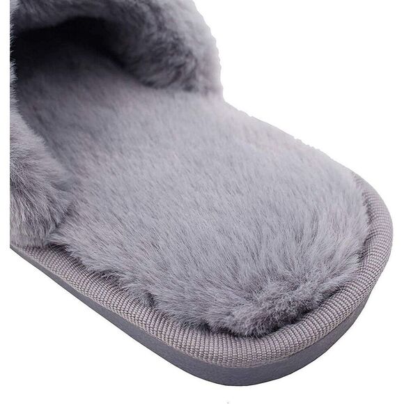 ASNY Fiona Women Cross Band Slippers Soft Plush Furry Cozy Open Toe House Shoes, - Picture 3 of 5